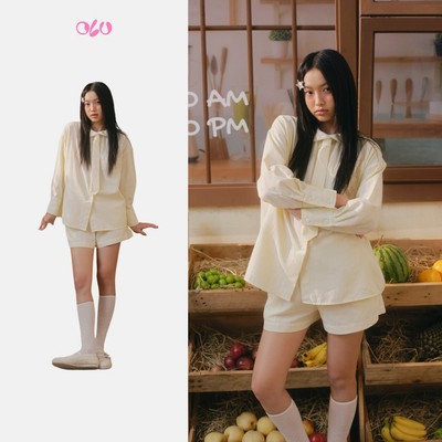 Set OLV áo và quần đi chơi Yellow Linen Long Sleeve Tie Set pastel ngọt ngào