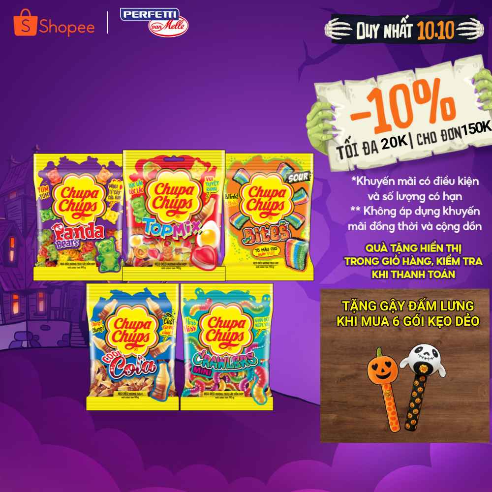 Kẹo dẻo Chupa Chups (Gói 56g/90g/160g) hương trái cây hỗn hợp, hương cola mang đến vị ngọt, vị chua và đa dạng hình dáng