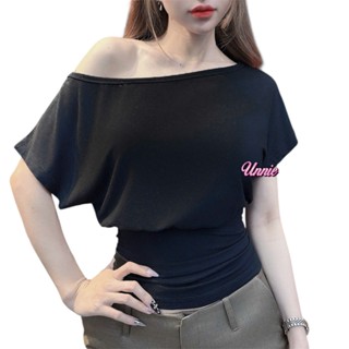 Áo kiểu nữ lệch vai bo eo y2k UNNIE2019 áo chiết eo trễ vai  tay ngắn y2k cổ điển