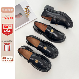 [BST] Giày Lười/ Loafers nữ đính HOA TRÀ kim loại đế cao su 3,5 cm da mềm năng động trẻ trung