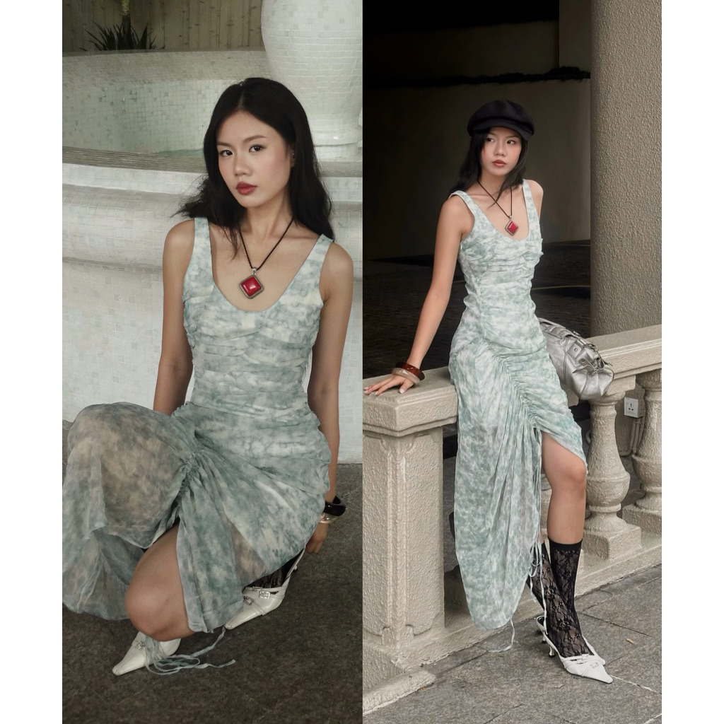 Đầm voan dài cổ vuông rút dây INTO.EIGHT thiết kế (BLUME DRESS)