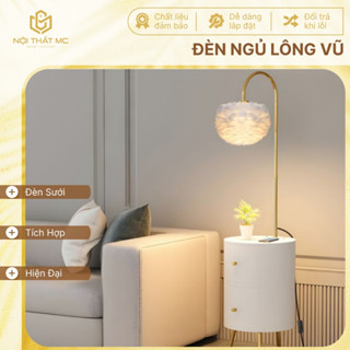  Đèn ngủ lông vũ kèm ngăn kéo có xạc không dây đèn trang trí phòng ngủ sofa phong cách hiện đại 