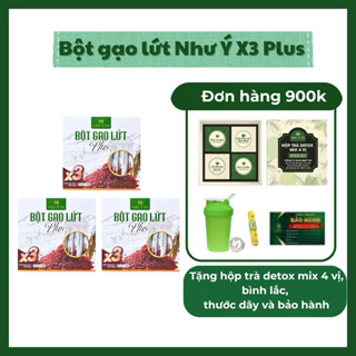 (Tặng hộp mini, 5 gói lẻ, bình lắc Như Ý) Combo 3 hộp bột gạo lứt X3 Plus Như Ý NY tặng set quà Như Ý