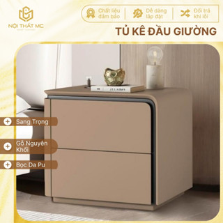 Táp đầu giường bo viền góc cạnh, tủ đầu giường gỗ nguyên khối bọc da pu cao cấp sang trọng