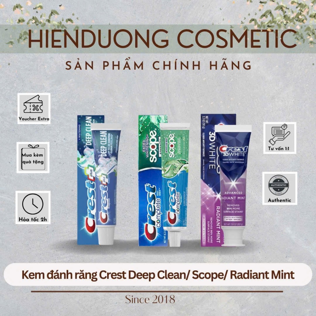 [Hàng Công Ty] Kem đánh răng Crest 3D White - Deep Clean - Scope | Trắng răng, sạch miệng, hương thơ