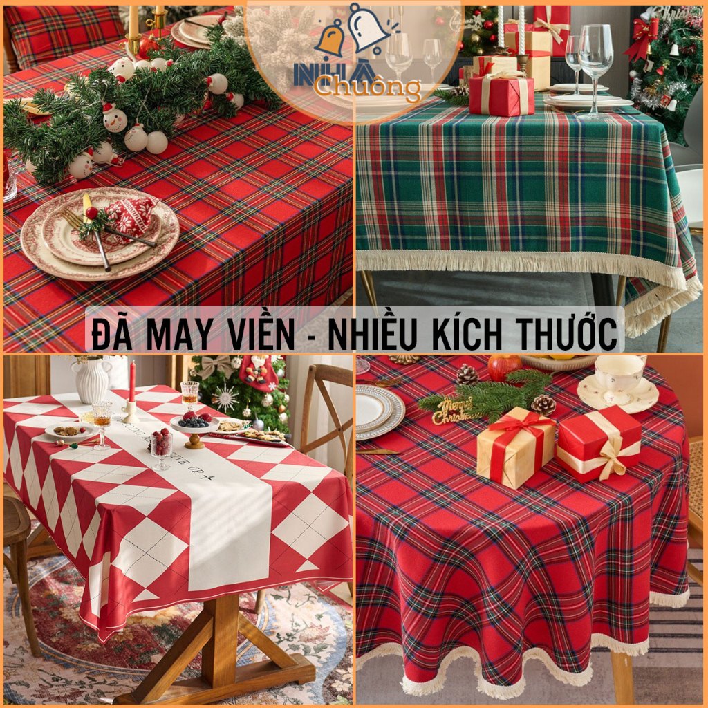 Khăn Trải Bàn Giáng Sinh 2026, Khăn Trải Bàn Noel Vải Kẻ Caro Trang Trí Lễ Hội, Tiệc Tết Cuối Năm