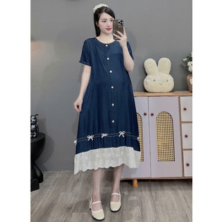 (Đủ size đến 100kg)Váy bầu,đầm bầu Bigsize chất bò lụa phối cúc