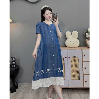 (Đủ size đến 100kg)Váy bầu,đầm bầu Bigsize chất bò lụa phối cúc