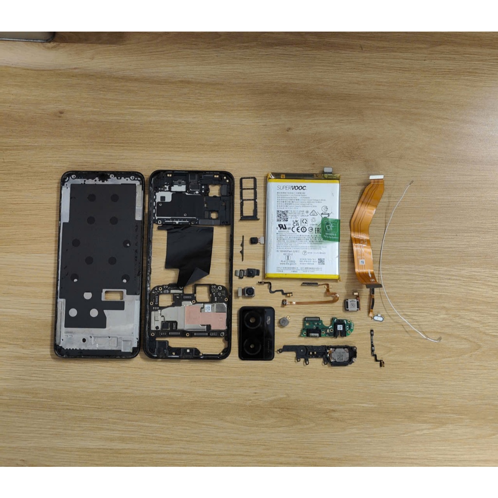 Bộ linh kiện Oppo A57 gồm khung xương, pin, loa, camera, dây sóng, cáp sub nối, cụm sạc, cáp volum, 