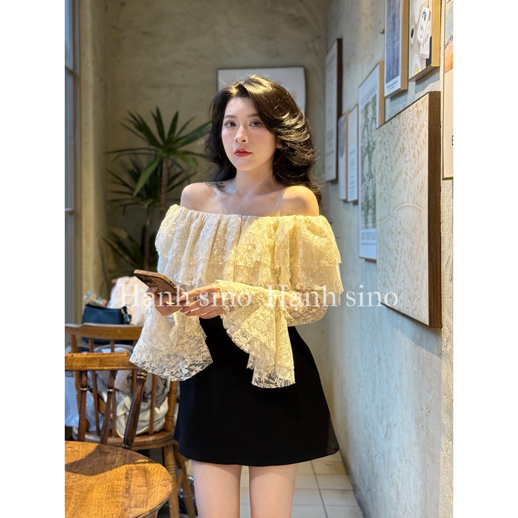 Hạnh sino.97 Set áo ren kem-cv A thiết kế mới sang chảnh dễ thương