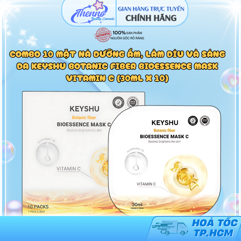 Combo 10 Mặt Nạ Dưỡng Ẩm, Làm Dịu Và Sáng Da Keyshu Botanic Fiber Bioessence Mask Vitamin C (30ml x 