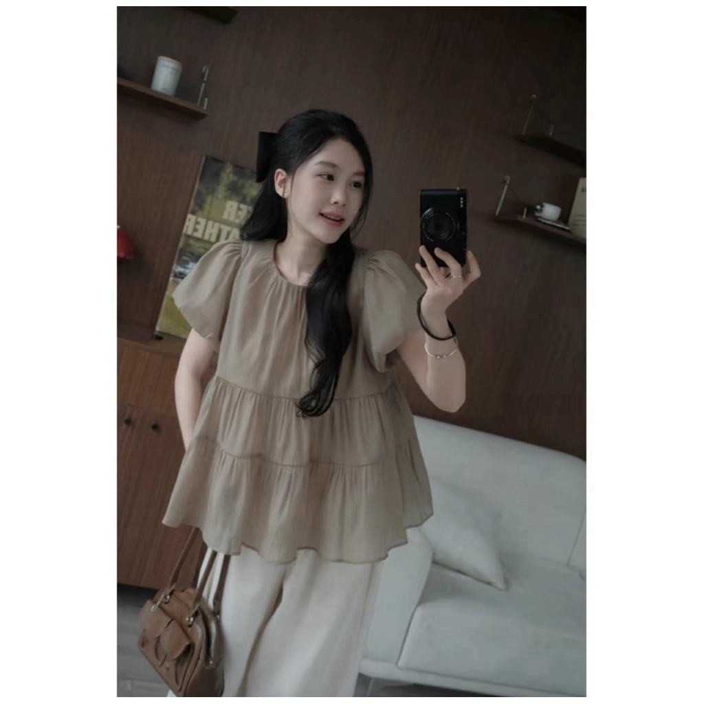 (Tặng kèm nơ) Áo nữ kiểu babydoll xoè tay bồng tiểu thư công chúa chất tơ xốp HA305 | BigBuy360 - bigbuy360.vn