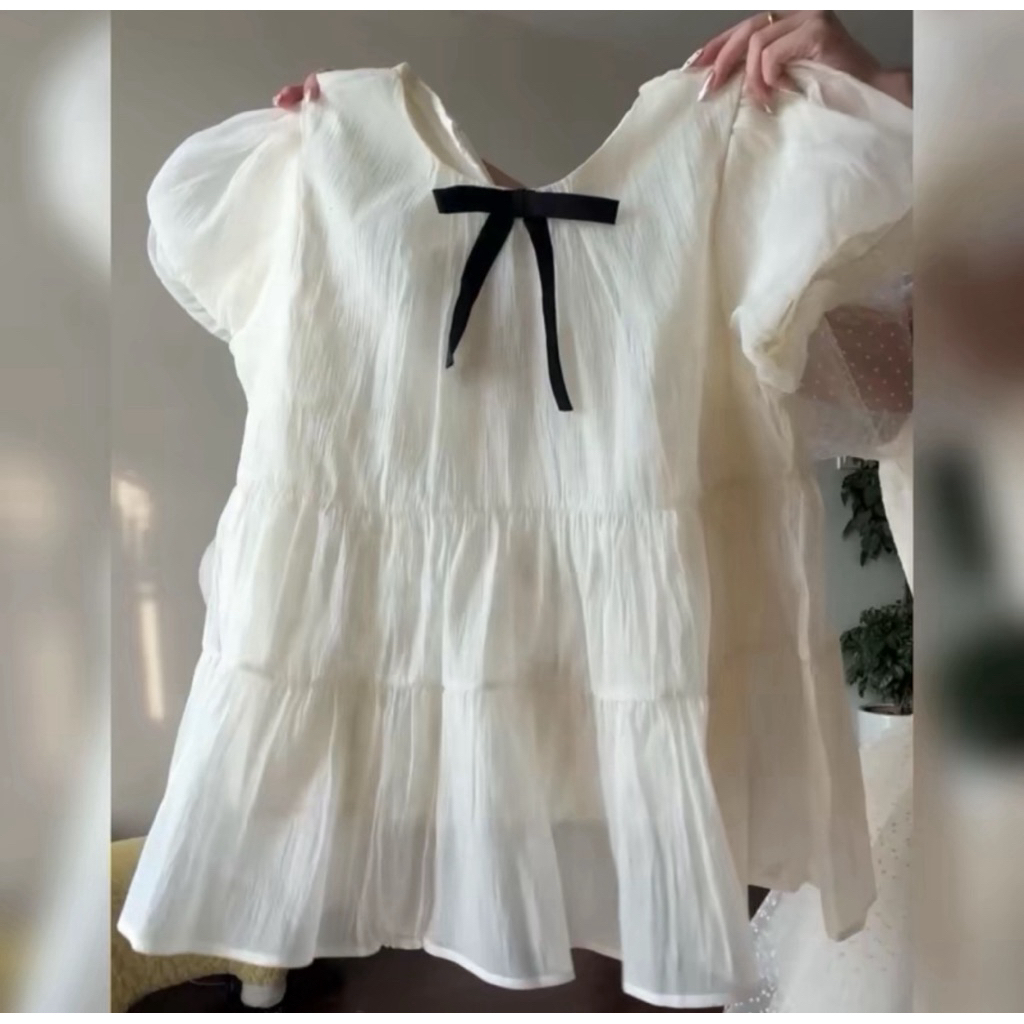 (Tặng kèm nơ) Áo nữ kiểu babydoll xoè tay bồng tiểu thư công chúa chất tơ xốp HA305 | BigBuy360 - bigbuy360.vn