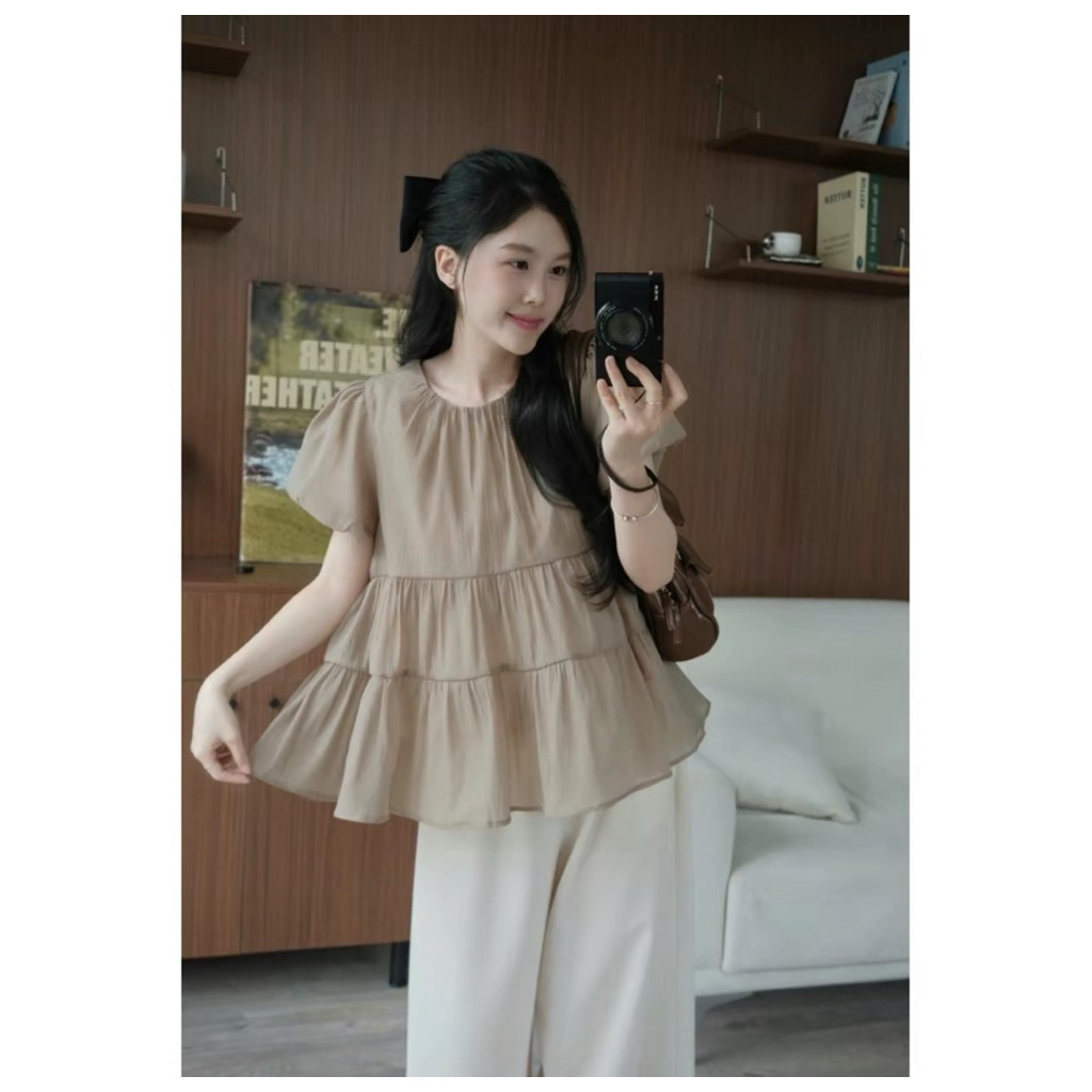 (Tặng kèm nơ) Áo nữ kiểu babydoll xoè tay bồng tiểu thư công chúa chất tơ xốp HA305 | BigBuy360 - bigbuy360.vn