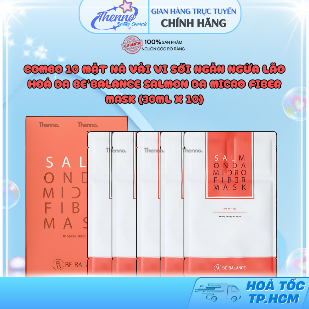 Combo 10 Mặt Nạ Vải Vi Sợi Ngăn Ngừa Lão Hoá Da Be'Balance Salmon Da Micro Fiber Mask (30ml x 10)