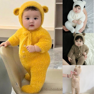   ShubimKids  -BD07- Bộ Đồ Liền Thân - Body Gấu Mũ Siêu Xinh Kín Chân Cho Bé Trai Và Bé Gái 