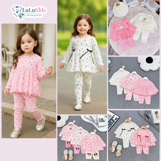Bộ quần áo Dài Tay bé gái dáng Babydoll thun tăm lạnh, họa tiết in kín, đồ bộ bé gái 6-16KG