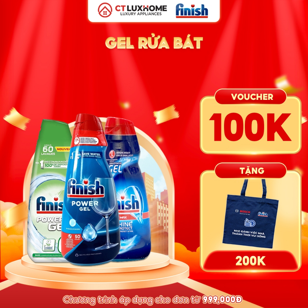 Gel rửa chén bát Finish - Gel rửa chén bát Eco 0% PowerGel [Chính Hãng]