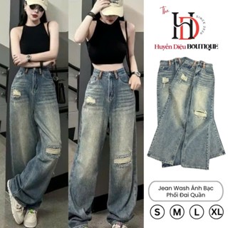 Quần Jean Nữ Ống Rộng Wash Bụi Màu Xanh Cá Tính Phong Cách Ulzzang Hàn Quốc – Huyền Diệu Boutique