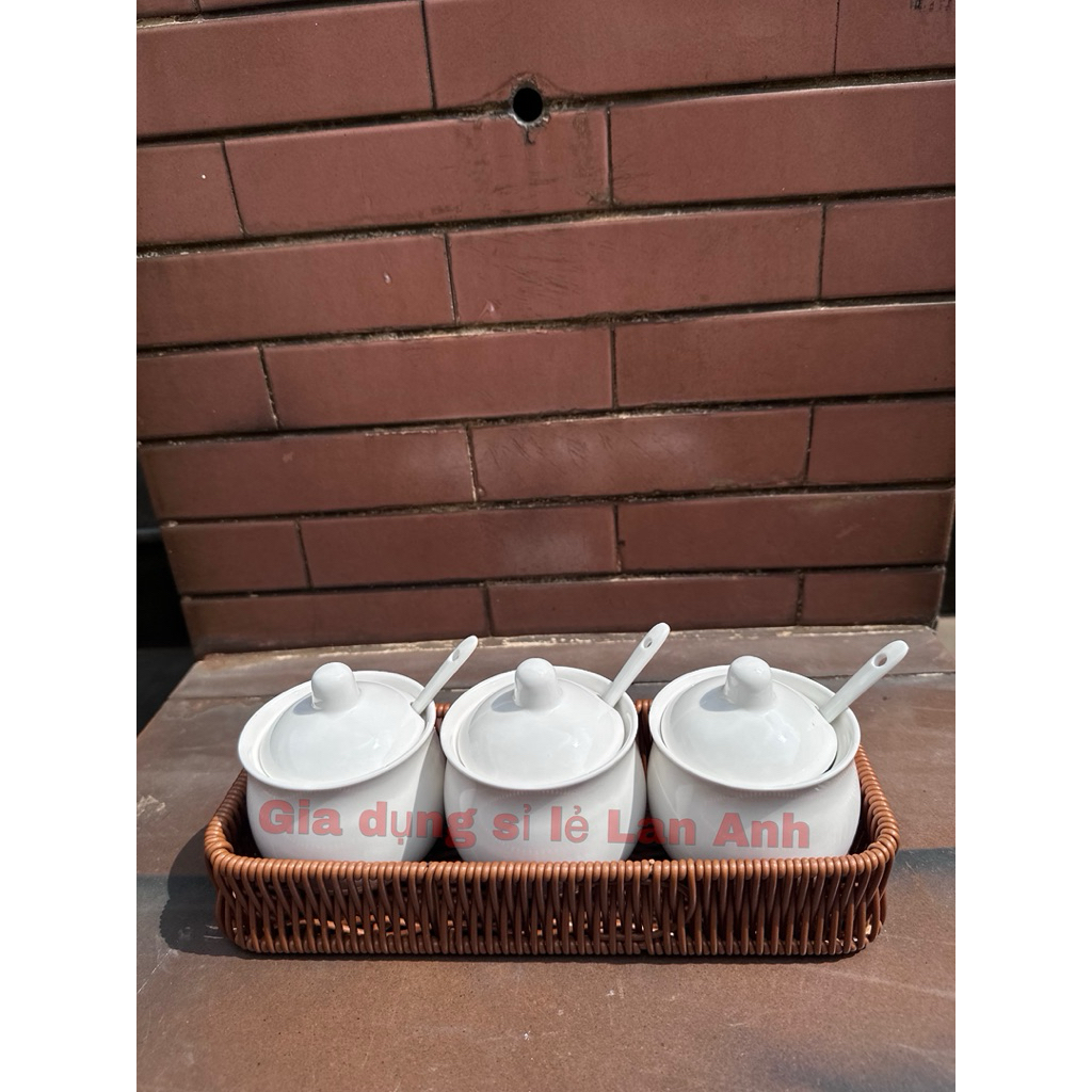 Hủ, thố gia vị đựng đường, bằng sứ kèm muỗng 250ml cho nhà hàng cafe set và lẻ