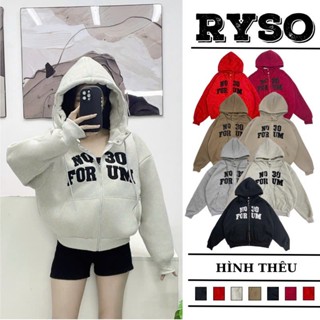 Áo Khoác Nỉ Boxy Dáng Lửng Chất Nỉ Dày Dặn Thêu Chữ, Nón To 2 Nút Bấm Form Rộng Basic Năng Động Chống Nắng  RYSO