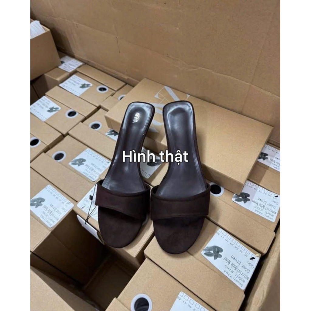Dép cao gót nâu mũi vuông hở ngón da lộn đế cao 5cm — phong cách tối giản Hàn Quốc sang trọng dễ phối đồ 𝟴𝟳𝟴𝟱 | BigBuy360 - bigbuy360.vn