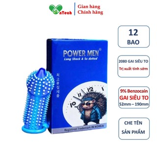 Bao cao su POWER MEN LONGSHOCK & SO DOTTED siêu gai xù chứa 9% benzocain kéo dài thời gian hộp 3 và 12 bao cao su