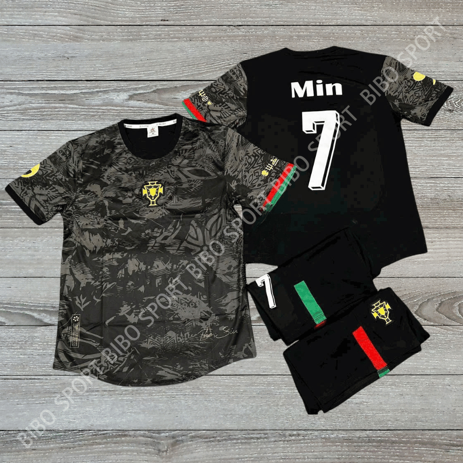 Quần Áo Bóng Đá Bồ Đào Nha Đen 25/26 - Vải Mè Ziczac  – In Tên Số Theo Yêu Cầu BIBO SPORT