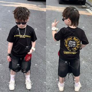  Set áo thun cộc tay kèm quần ngố bò đen rách cho bé trai phong cách hàn quốc,quần jeans,TPKIDS M1178  