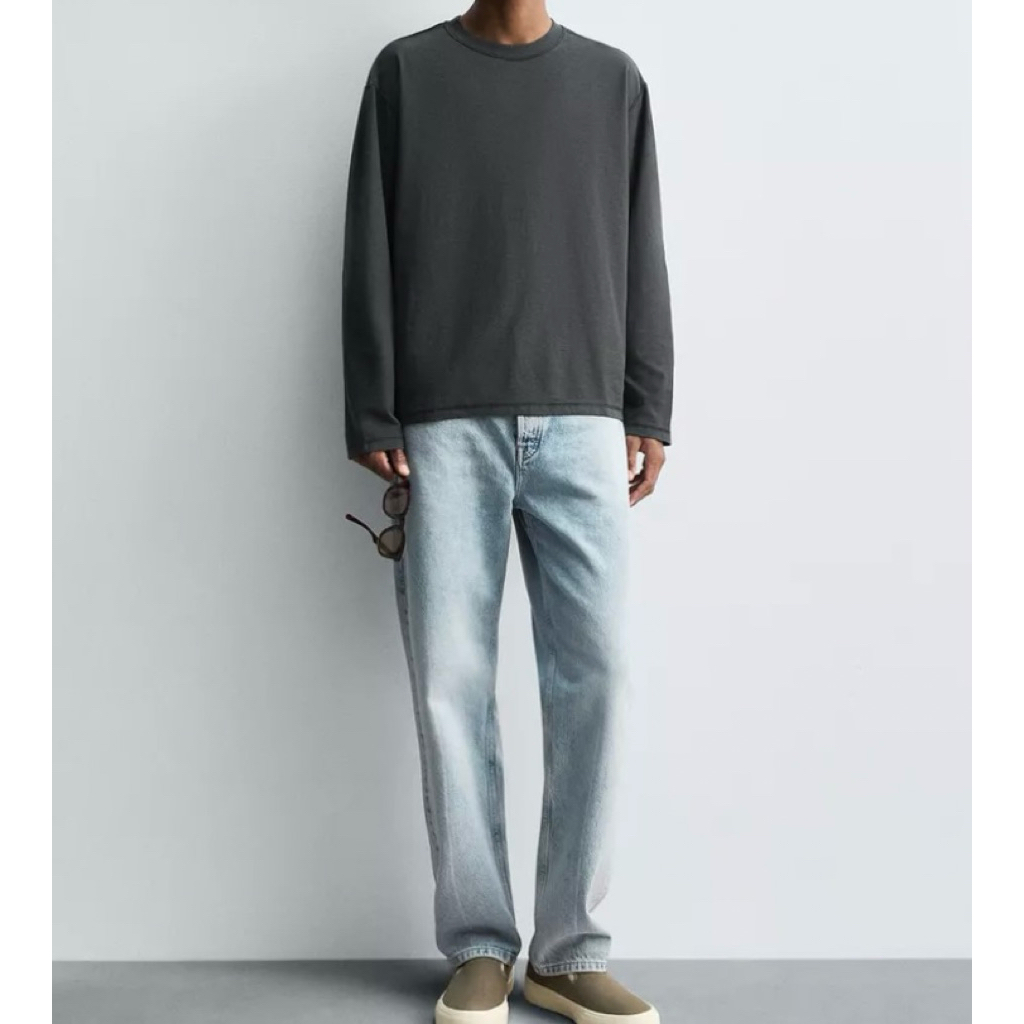 Áo long sleeve hàn quốc chính hãng form fit rộng thoải mái tôn dáng ba màu xám kem xám đậm