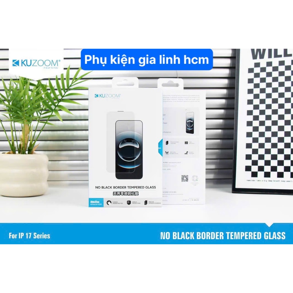 cường lực KHÔNG VIỀN ĐEN kuzoom trong suốt, cho dòng máy iphone