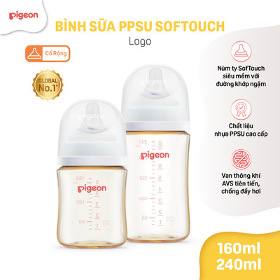 [PPSU] Bình sữa Pigeon chống đầy hơi cổ rộng cho bé sơ sinh núm ti siêu mềm chống sặc chính hãng 3
