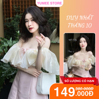 Đầm trễ vai thiết kế tay bèo tiểu thư chất tafta 2 lớp siêu xinh - YUMEE