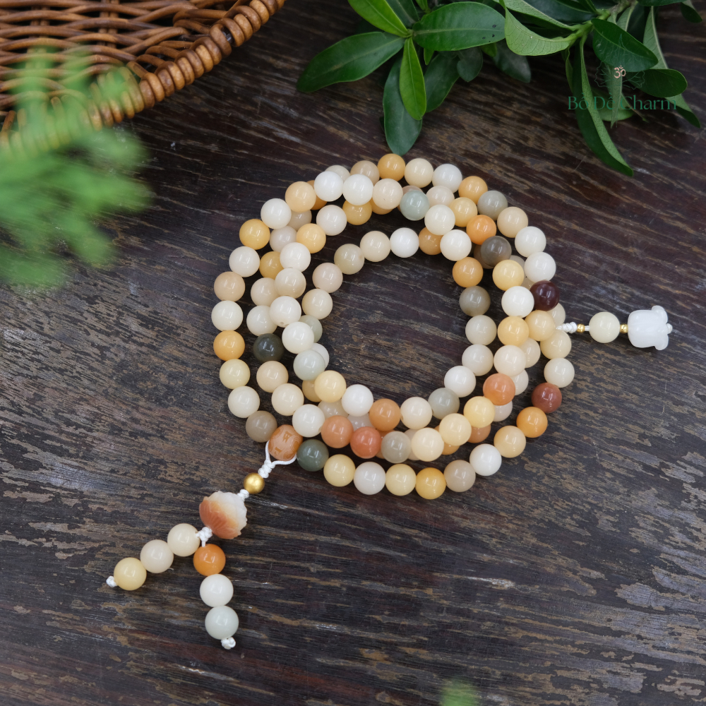 Chuỗi hạt Bồ Đề 108 hạt 8ly Ngũ sắc| Bồ Đề Charm| Chuỗi hạt Bạch Ngọc Bồ Đề