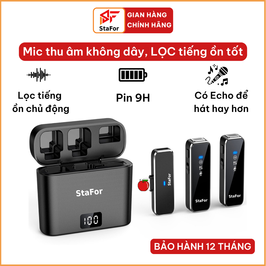 Mic thu âm lọc tiếng ồn không dây, mic cài áo để livestream, quay vlog pin sạc có echo hát hay hơn.