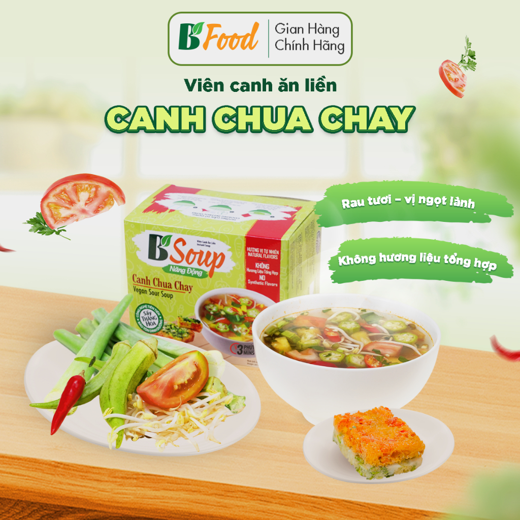 1 Hộp/ 5 Viên Canh Chua Chay Ăn Liền, sấy thăng hoa, thực phẩm tiện lợi nhanh chóng, B' Soup