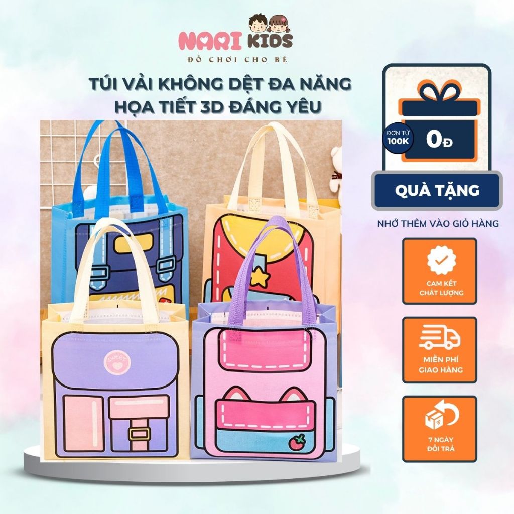 Túi Vải Không Dệt Đa Năng, Họa Tiết 3D Cặp Sách Đáng Yêu  – NaRi Kids