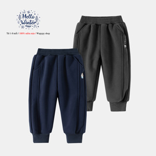  Quần nỉ bé trai Wellkids thêu gấu quần dài lót nỉ bé trai mẫu mới 2025 