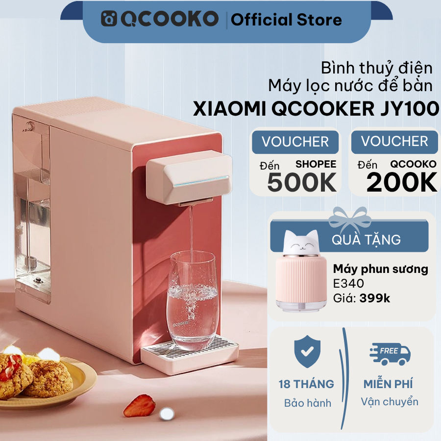 Bình thủy điện máy lọc nước Xiaomi Qcooker CS_JY100 để bàn làm nóng tức thì với công nghệ lọc RO loại bỏ 99% vi khuẩn
