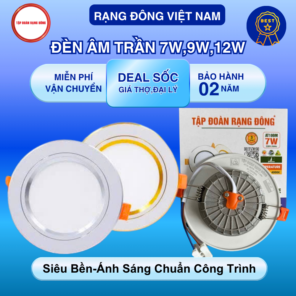 Led âm trần TĐ Rạng Đông 7w/90, 9w/90, 12w/110.Đổi 3 màu,bảo hành 24 tháng,âm trần Rạng Đông.