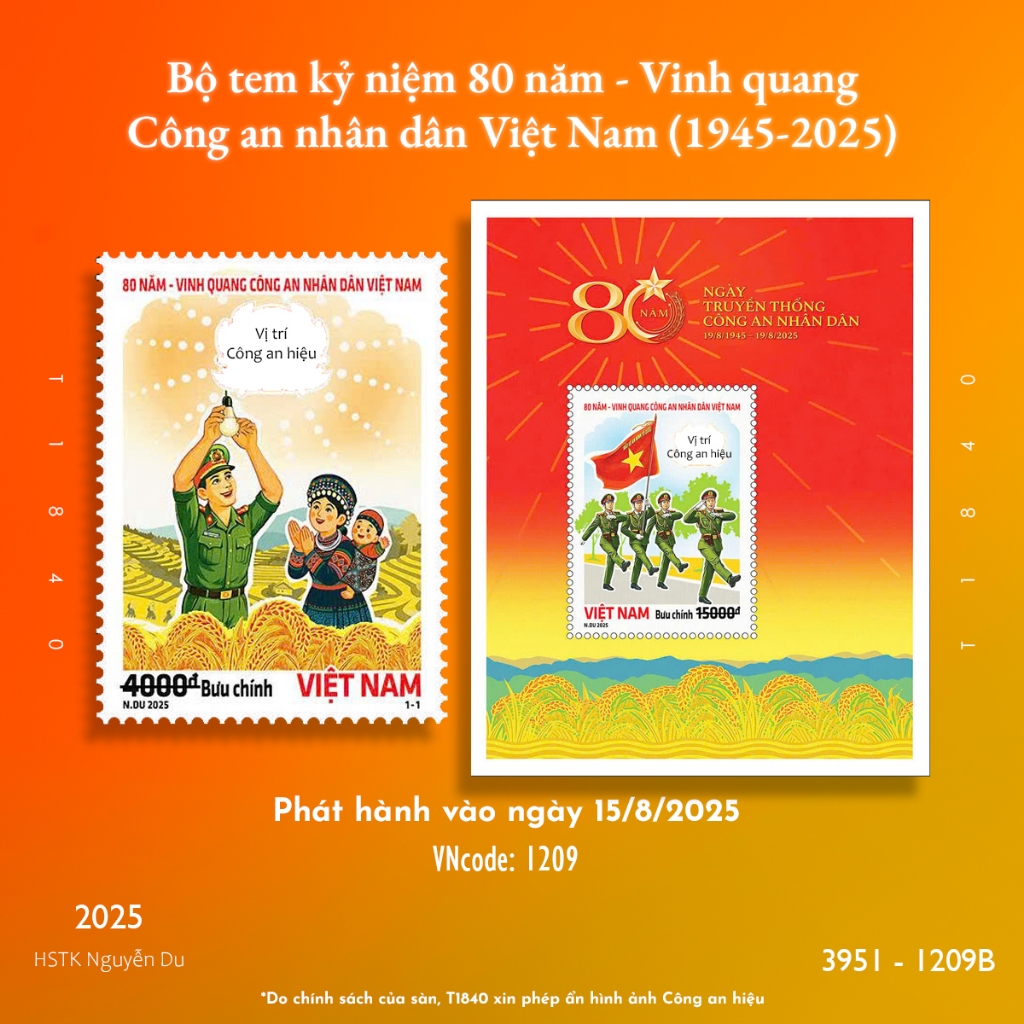 Bộ tem 80 năm ngày truyền thống CAND Việt Nam - Mã 1209 - Tem bưu chính - Tem thư