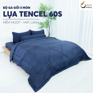 Bộ chăn ga gối lụa 100% Tencel 60s trơn màu - Mướt Bedding, bộ 5 món kèm chăn chần cao cấp
