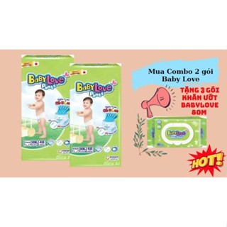 (Tặng 3 khăn ướt 80m) Combo 2 gói Tã quần Baby Love M48+4/ L48/ XL48/ XXL48/ XXXL33+2/ 4XL33+2/ 5XL33+2 , bỉm baby love