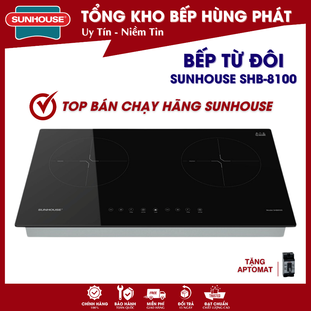 Bếp Đôi Điện Từ SUNHOUSE SHB 8100 - SHB 9111MT, Bảo Hành 3 Năm Chính Hãng SUNHOUSE