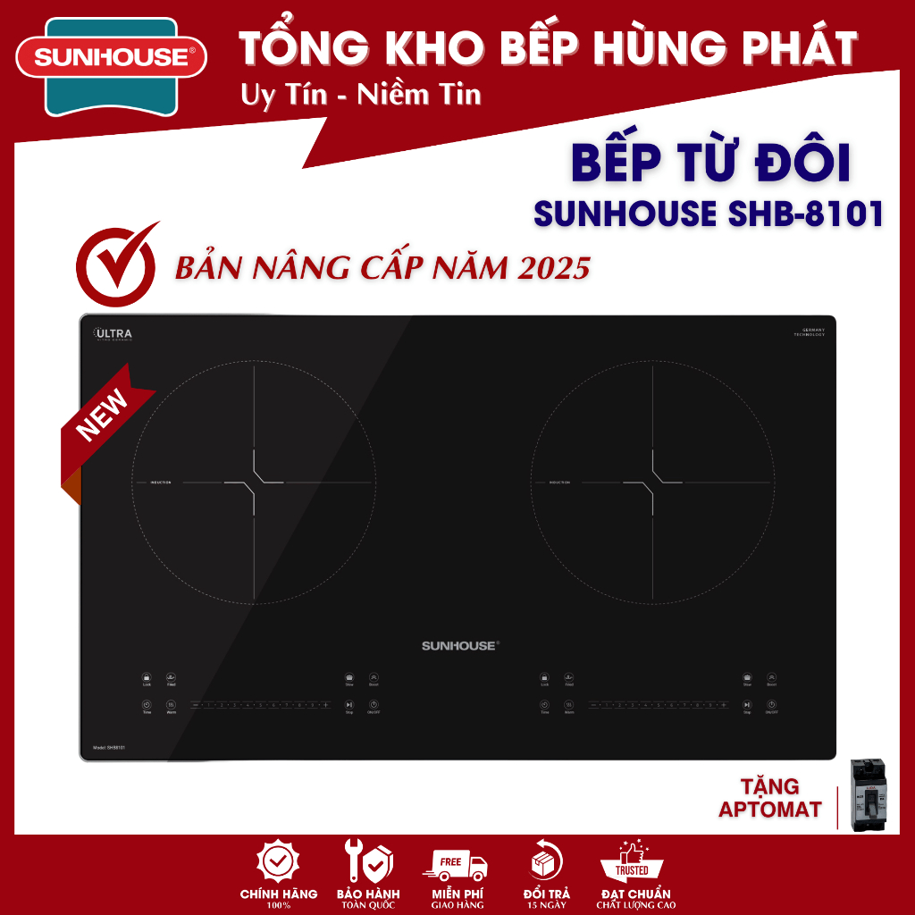  Bếp điện từ đôi Sunhouse SHB 8101 - Bảo hành tại nhà 3 năm toàn quốc 