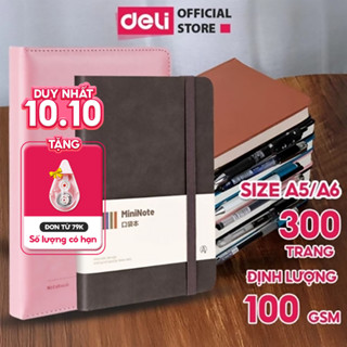 Sổ Da A5/A6/A7 Sổ Tay Bìa Da Kẻ Ngang Deli - 300 Trang Giấy Dày Chất Lượng Chống Nước Quà Tặng Sang Trọng