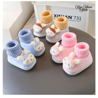 Giày tập đi đế cao su chống trơn trượt, chất nỉ nhung ấm áp hình thỏ đáng yêu cho bé