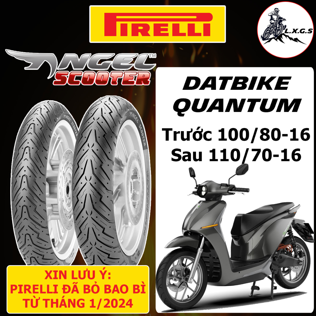 ( Pirelli cho DatBike Quantum) Cặp vỏ lốp xe Pirelli Angel Scooter 100/80-16 & 110/70-16, vỏ ko ruột