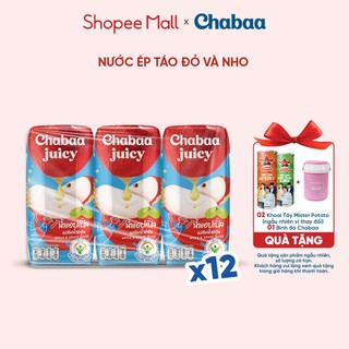 [COMBO 12] LỐC NƯỚC ÉP TÁO ĐỎ VÀ NHO CHABAA JUICY 3 HỘP x 180ML