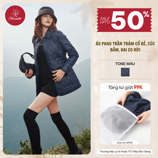 Áo phao 3 lớp dáng lỡ cổ bẻ siêu nhẹ kèm đai eo rời, đai tay, form suông sang chảnh, chất liệu recycle HeraDG WJKBD4053